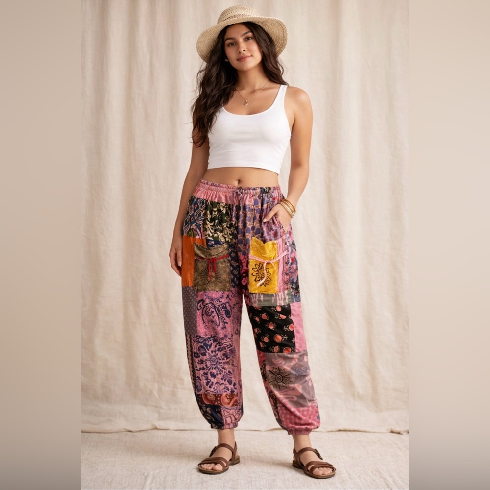 Janice Kantha Perfect Patchwork Harem Jogger Styl… - image 1